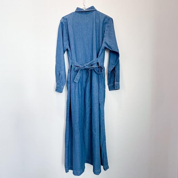 Blue Diamond Dress Womens Large Blue Denim Button Front Belted Pockets Maxi - Picture 3 of 13